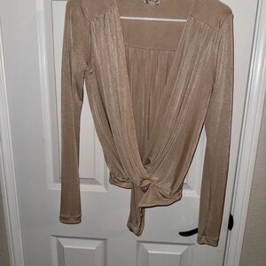 Free People intimately beige body bodysuit thong V neck Long Sleeve size small